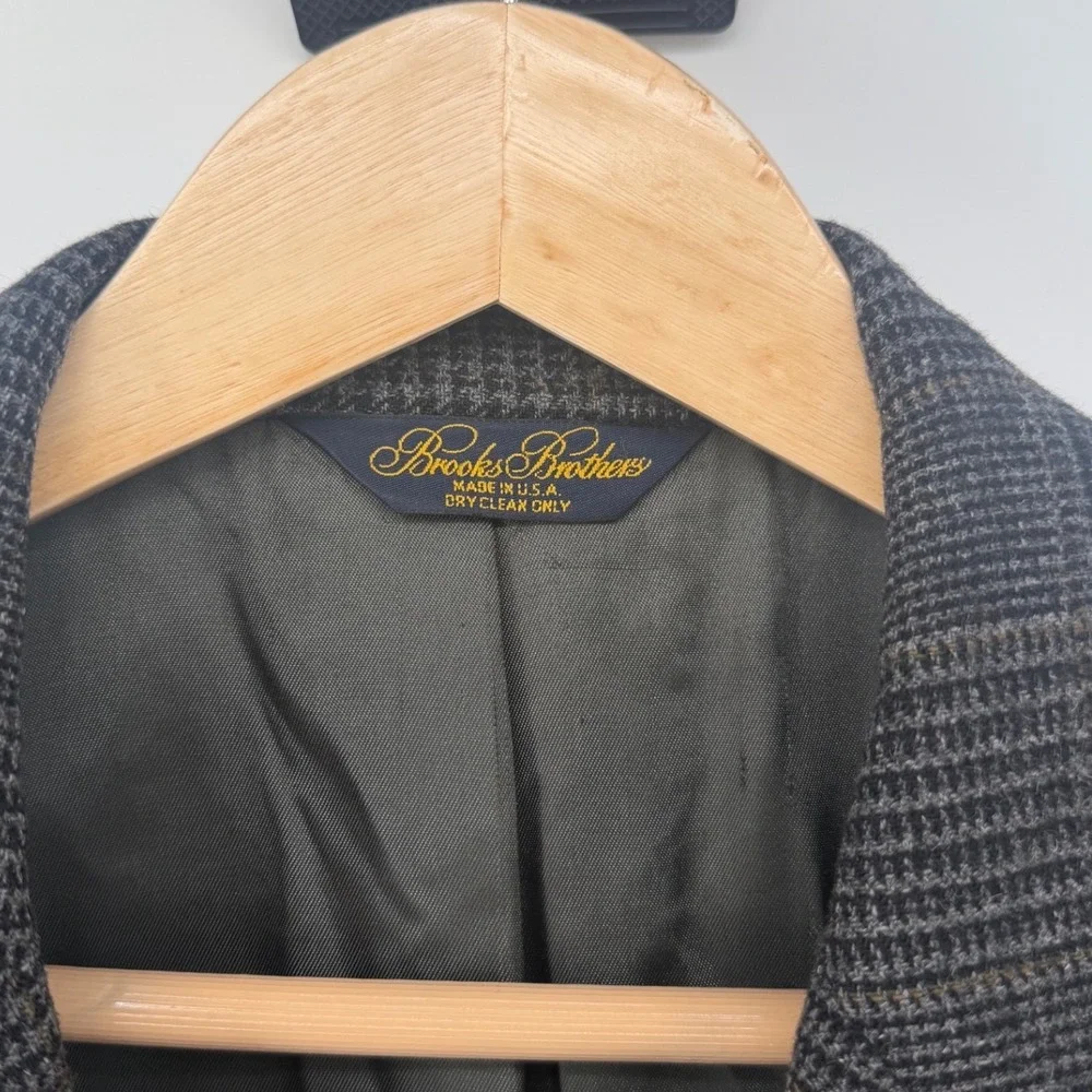 Brooks Brothers Grey Glen Plaid 100% Camel‎ Hair Sport Coat Blazer Mens 42R USA